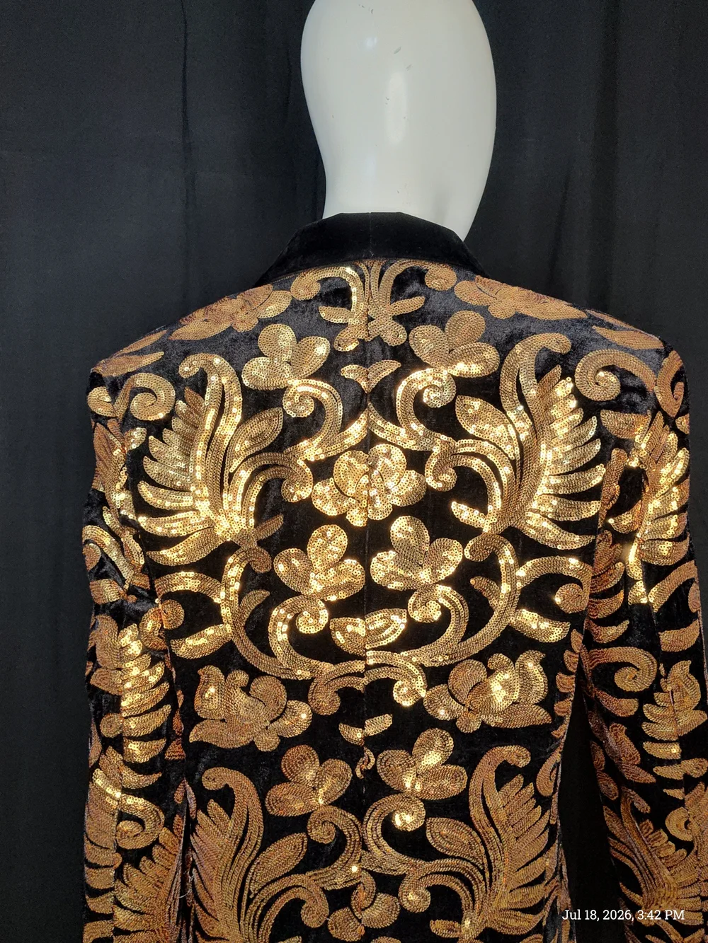 Bling Tuxedo Blazer Black Velvet W/Gold Floral Sequin Pattern 14Y Sz
